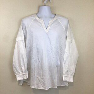 Harshman Callet Blouse White 1X | Cotton Long Sleeve Popover Top Minimalist Chic